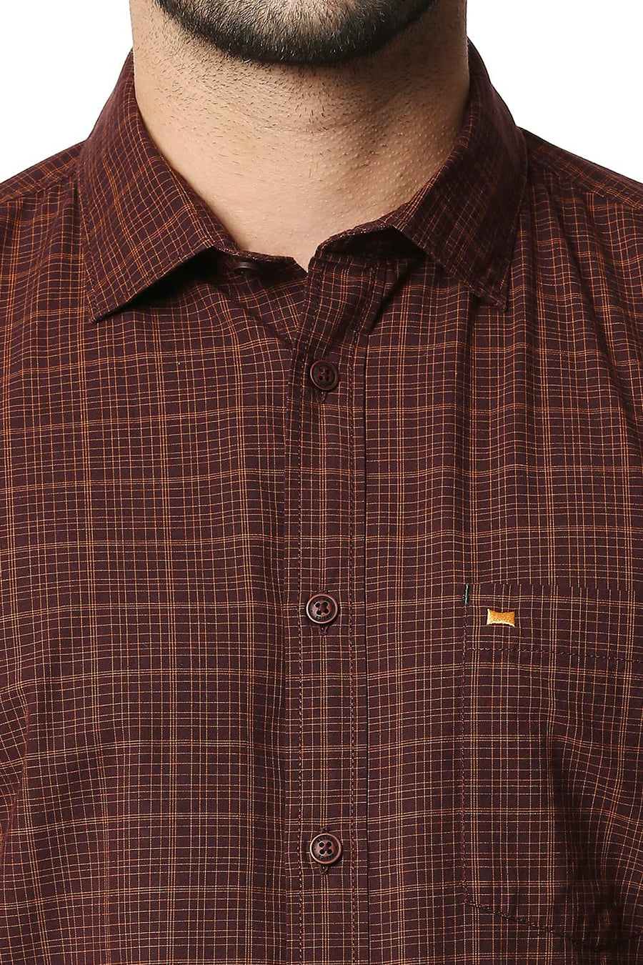 BASICS SLIM FIT FIG BROWN CHECKS SHIRT