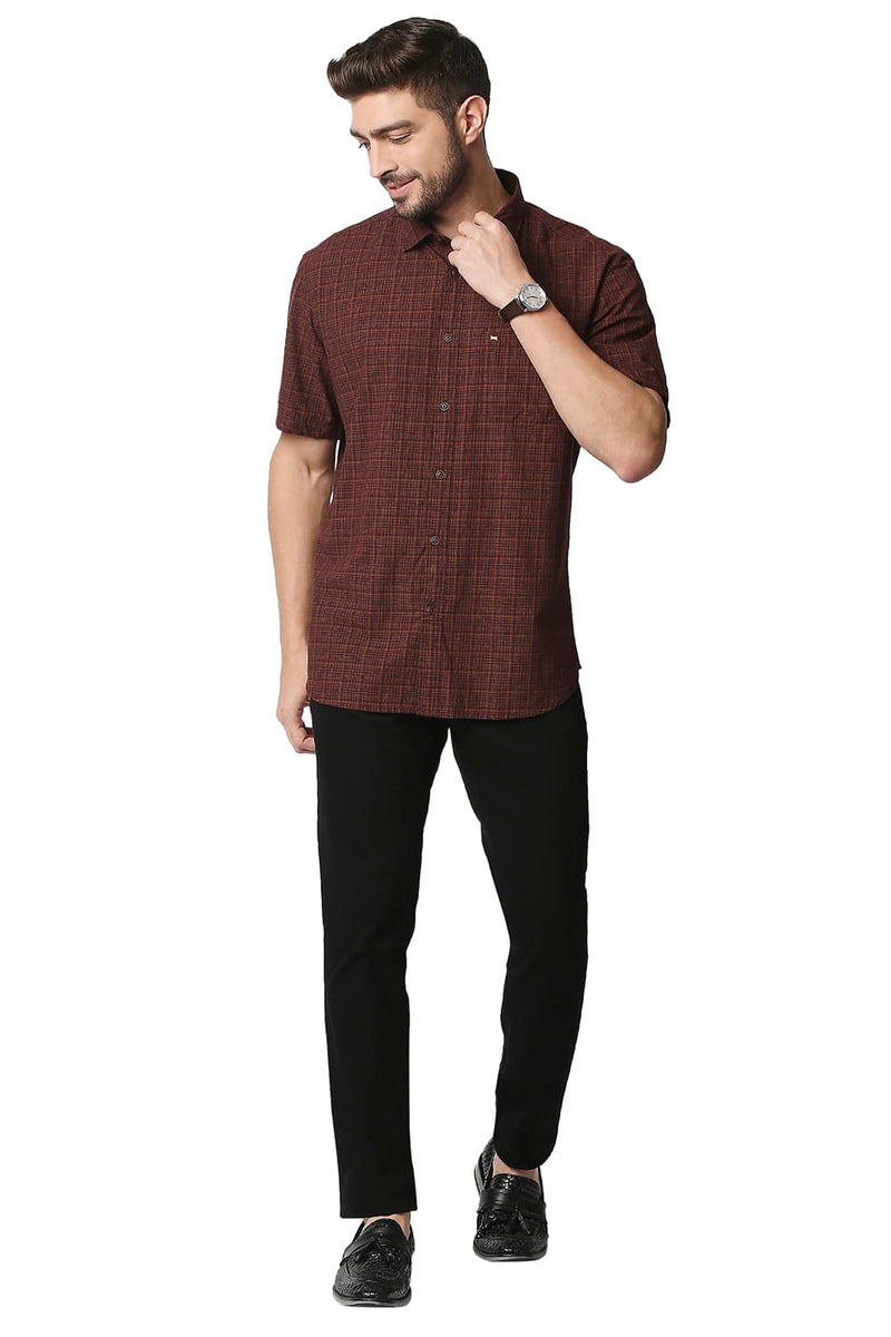 BASICS SLIM FIT CHECKS HALFSLEEVES SHIRT