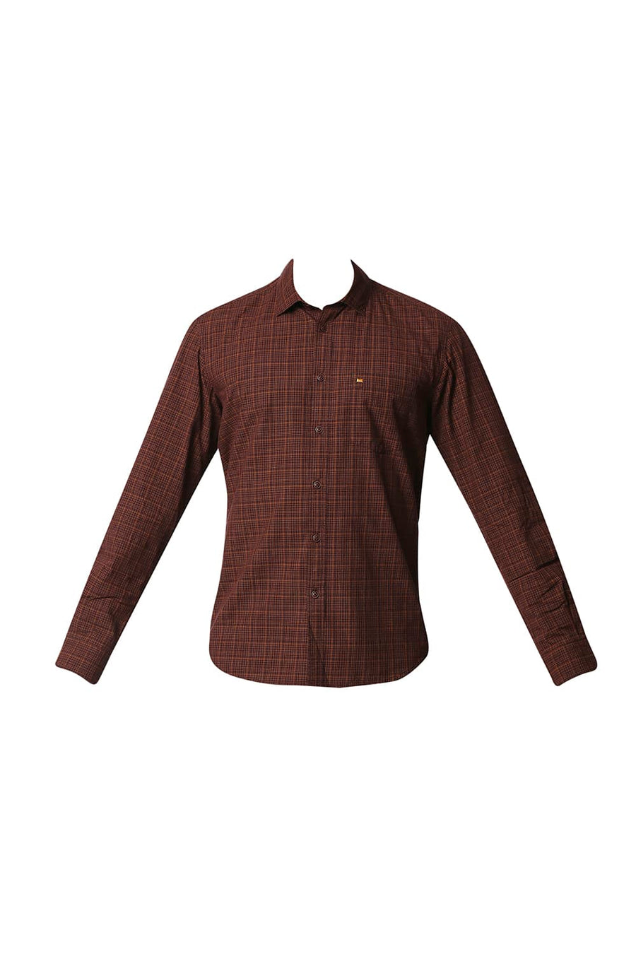 BASICS SLIM FIT FIG BROWN CHECKS SHIRT