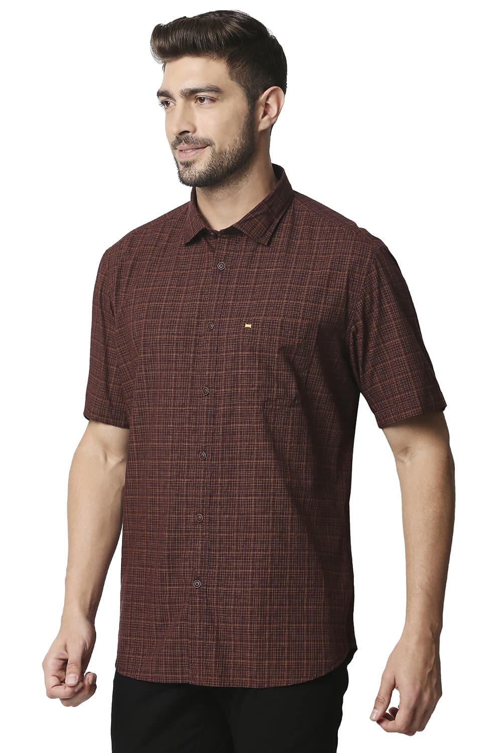 BASICS SLIM FIT CHECKS HALFSLEEVES SHIRT