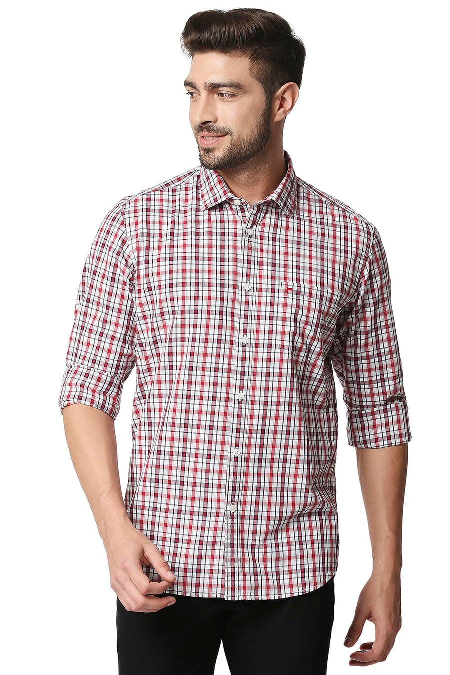 BASICS SLIM FIT CRIMSON RED CHECKS SHIRT