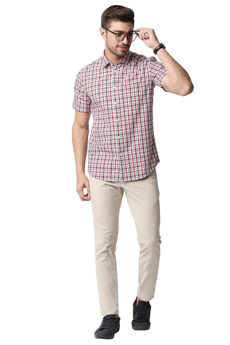 BASICS SLIM FIT CHECKS HALFSLEEVES SHIRT