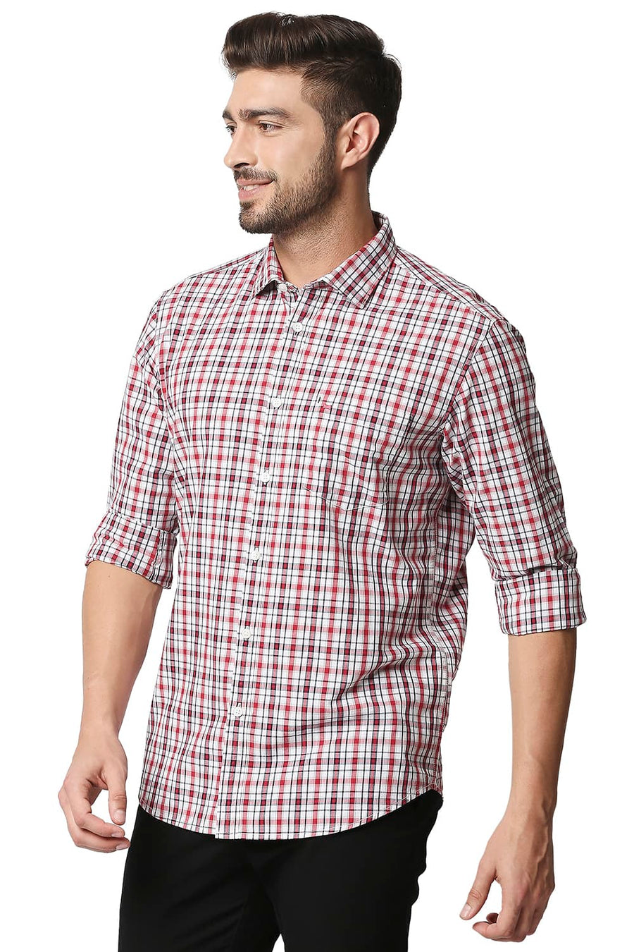 BASICS SLIM FIT CRIMSON RED CHECKS SHIRT