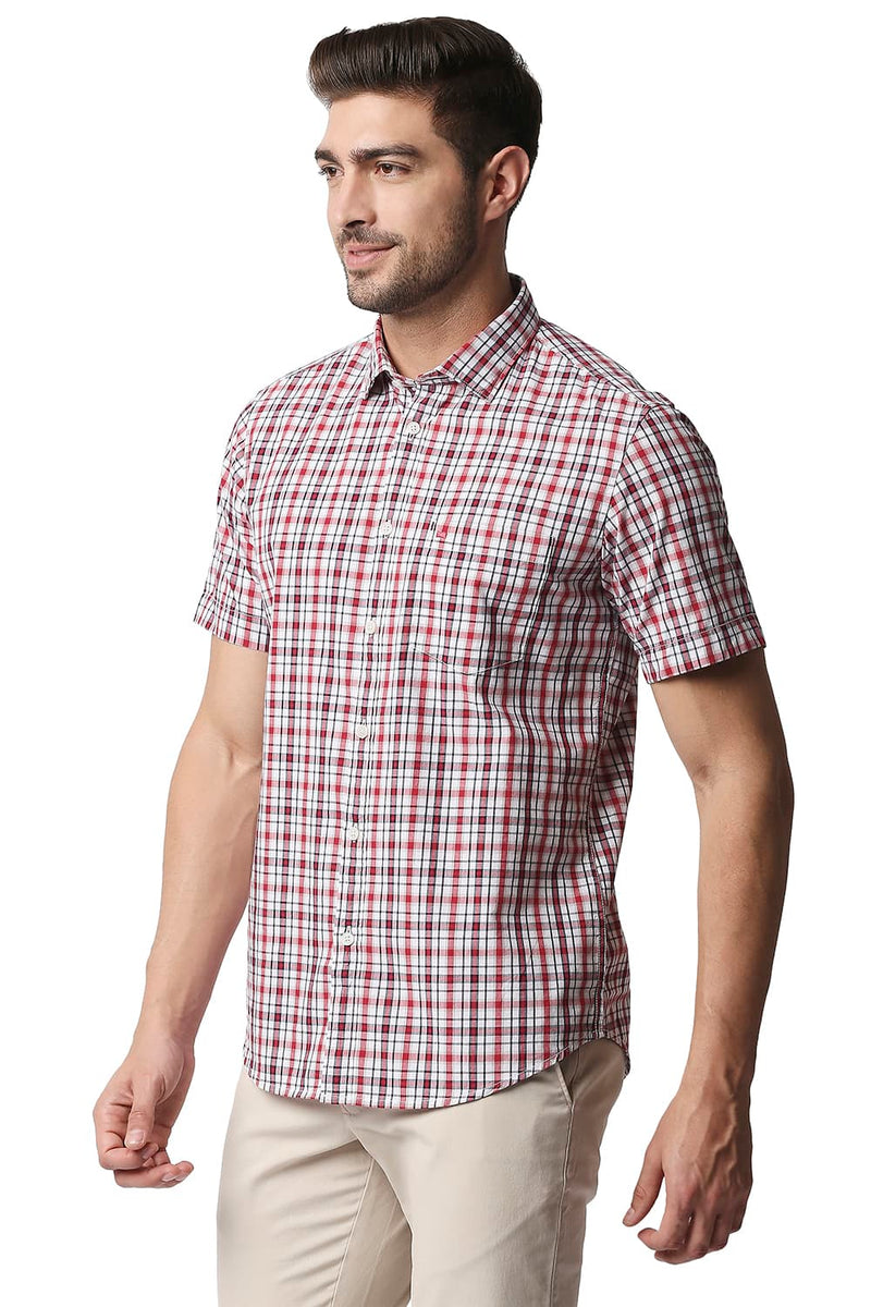 BASICS SLIM FIT CHECKS HALFSLEEVES SHIRT