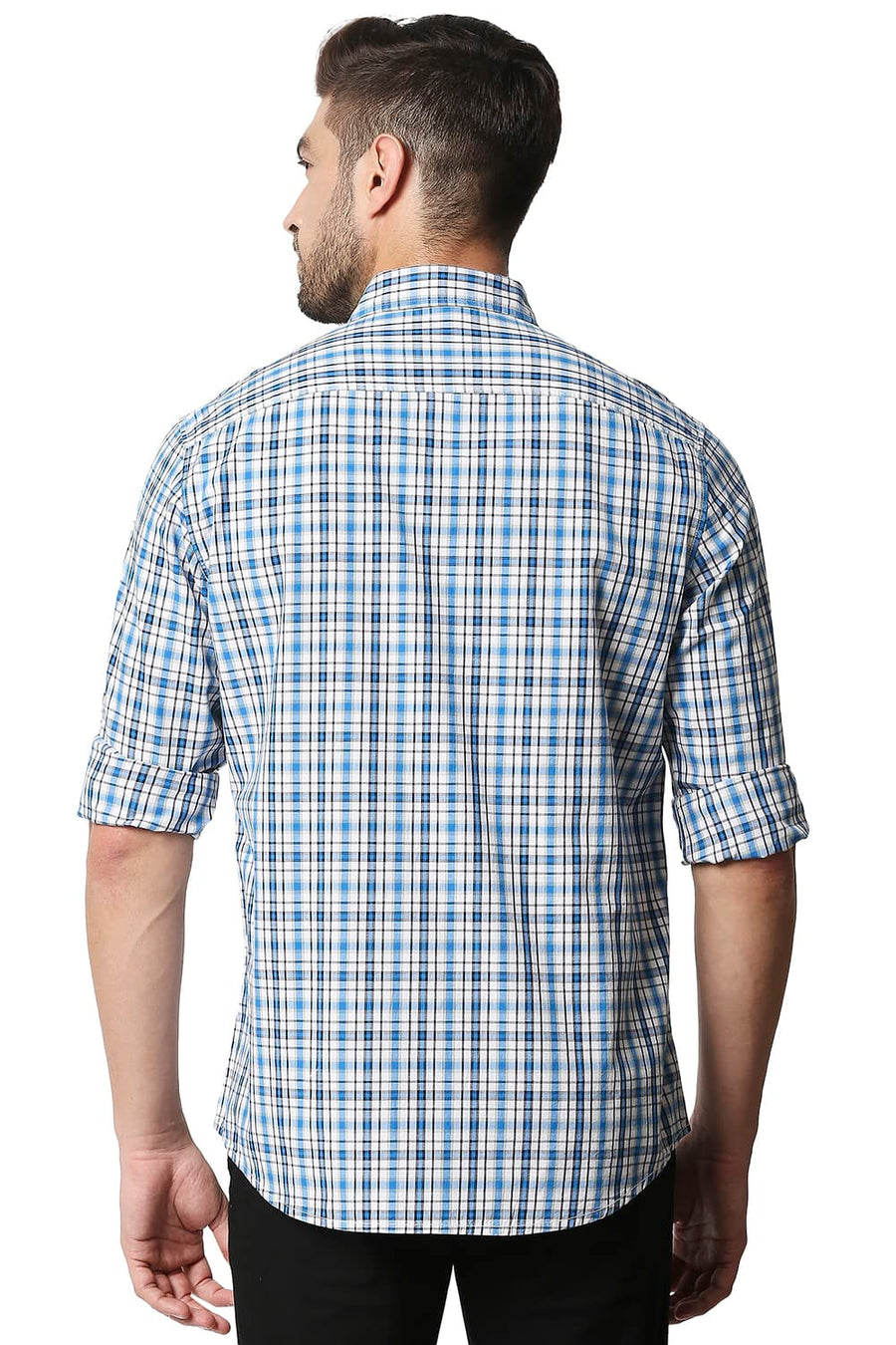 BASICS SLIM FIT DRESDEN BLUE CHECKS SHIRT