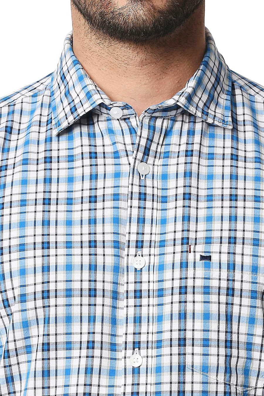 BASICS SLIM FIT DRESDEN BLUE CHECKS SHIRT