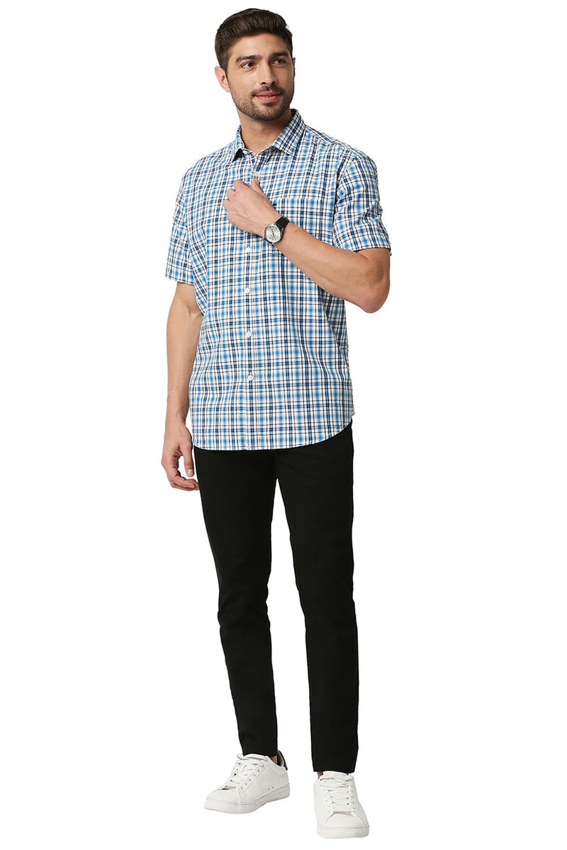 BASICS SLIM FIT CHECKS HALFSLEEVES SHIRT