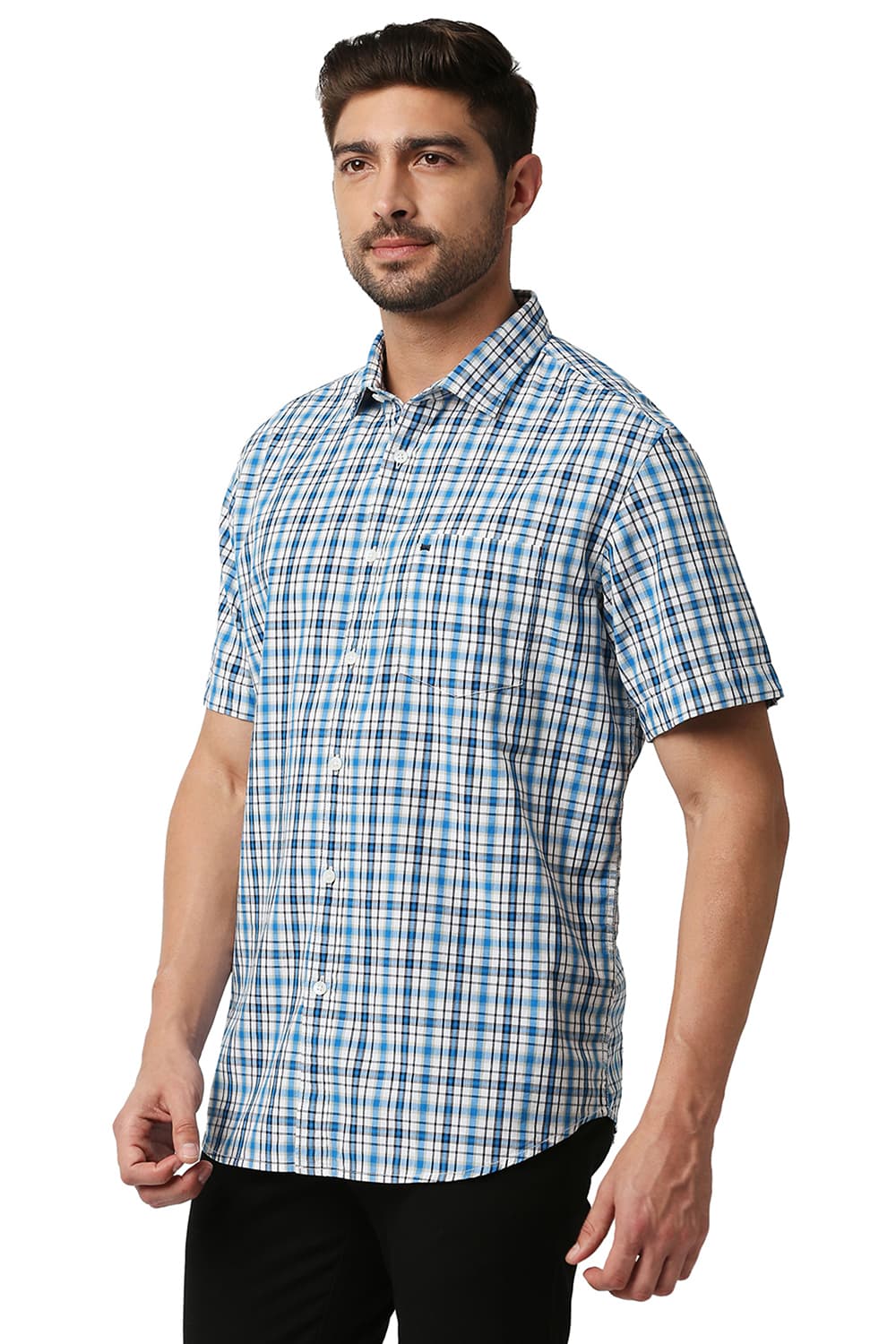 BASICS SLIM FIT CHECKS HALFSLEEVES SHIRT