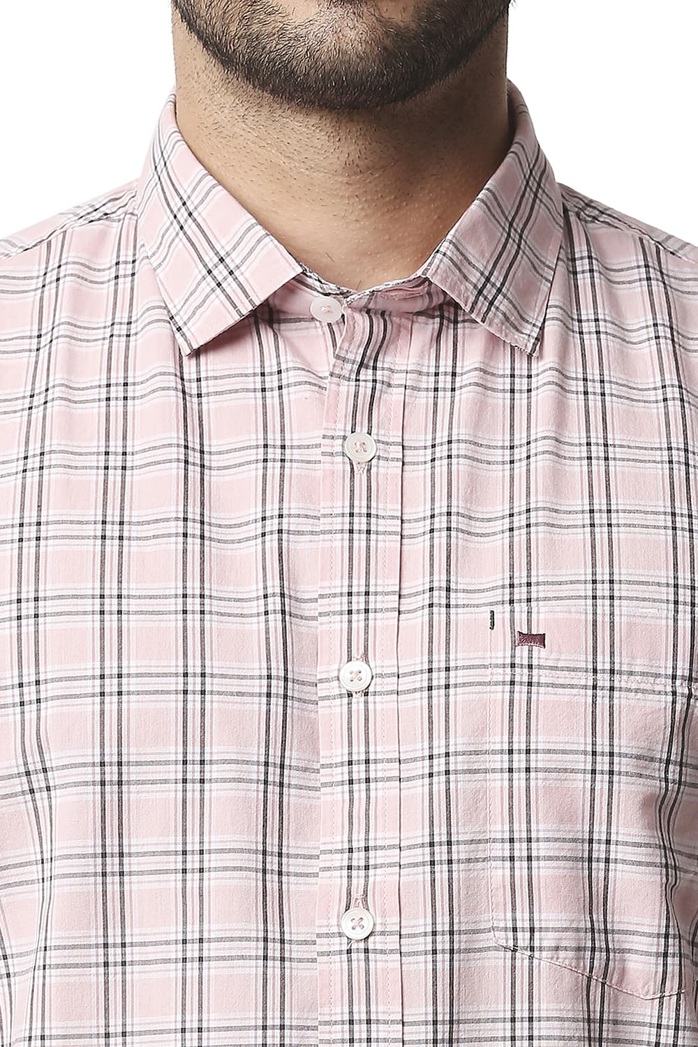 BASICS SLIM FIT CHECKS HALFSLEEVES SHIRT