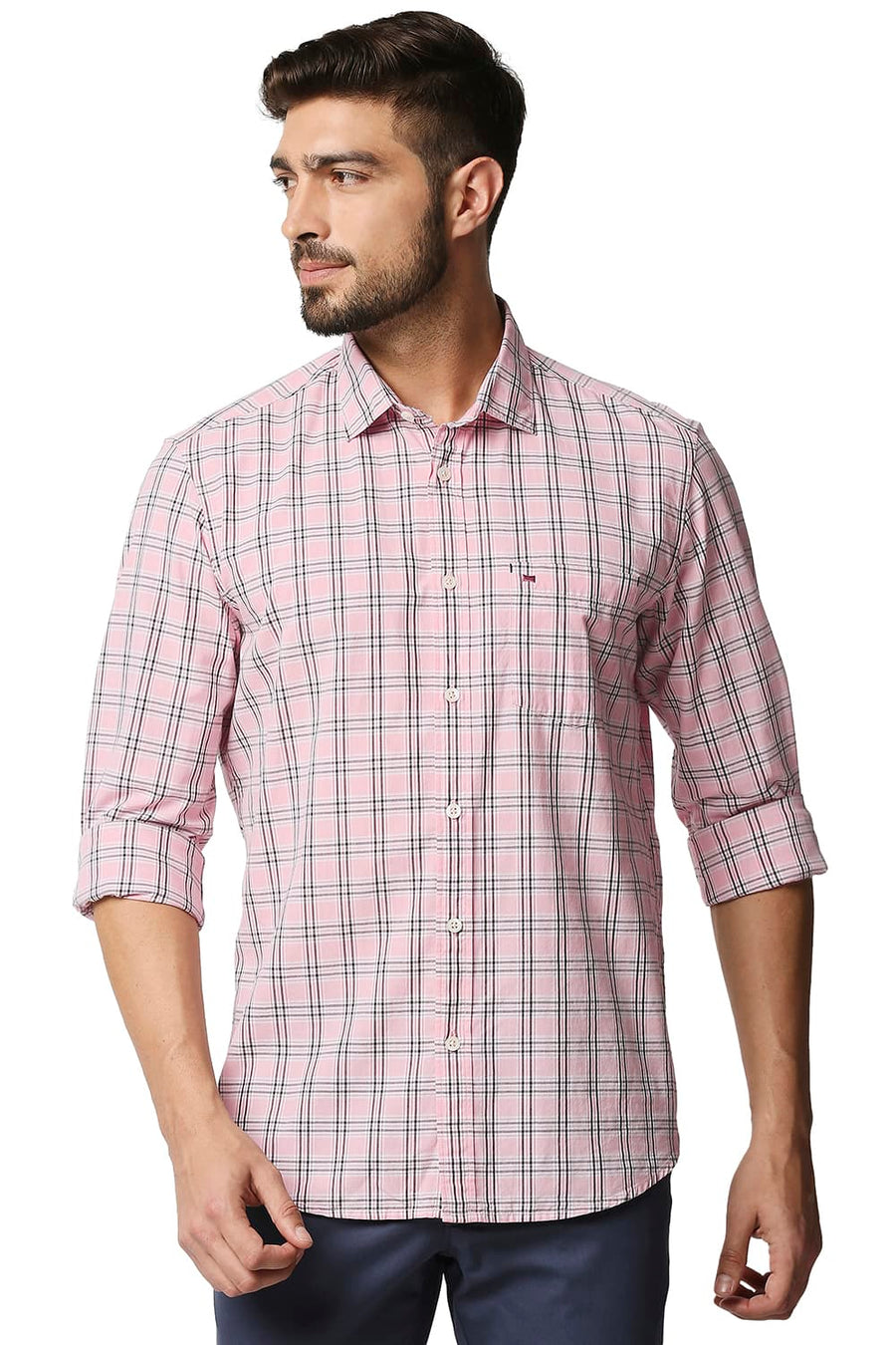 BASICS SLIM FIT QUARTZ PINK CHECKS SHIRT