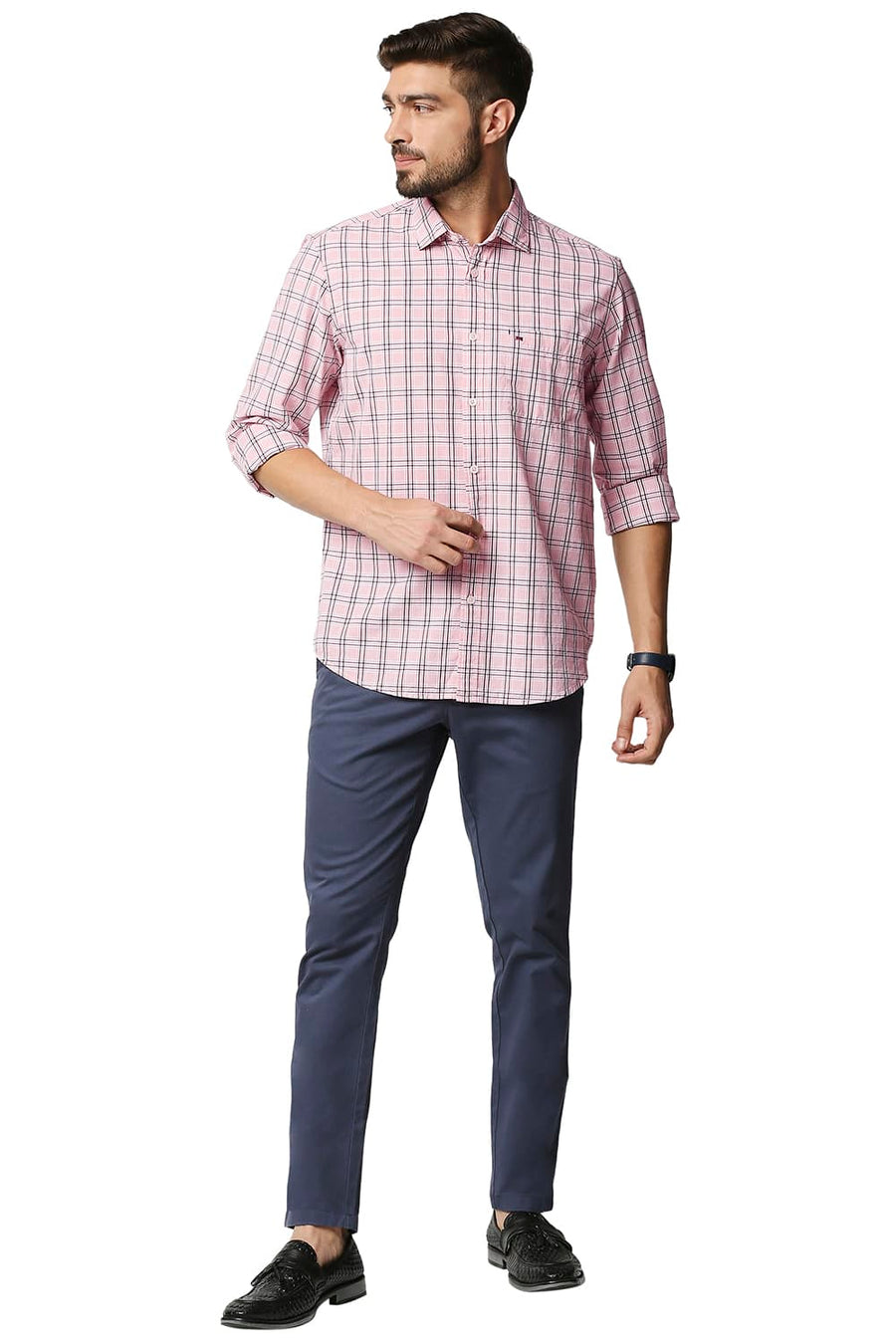 BASICS SLIM FIT QUARTZ PINK CHECKS SHIRT