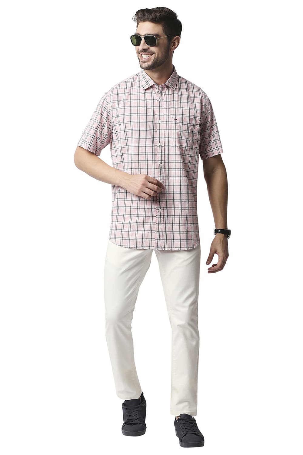 BASICS SLIM FIT CHECKS HALFSLEEVES SHIRT