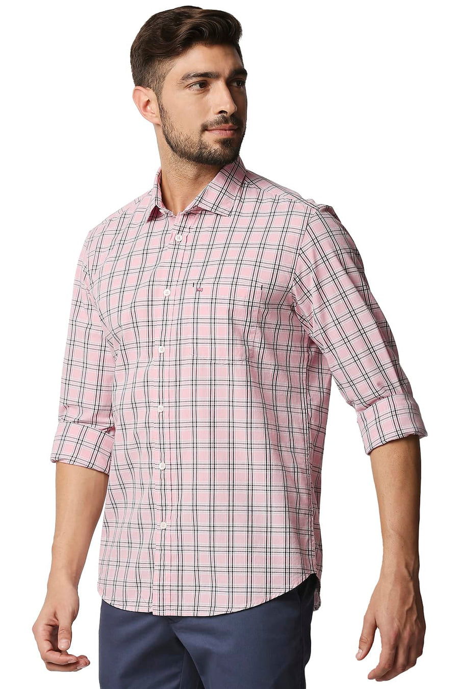 BASICS SLIM FIT QUARTZ PINK CHECKS SHIRT