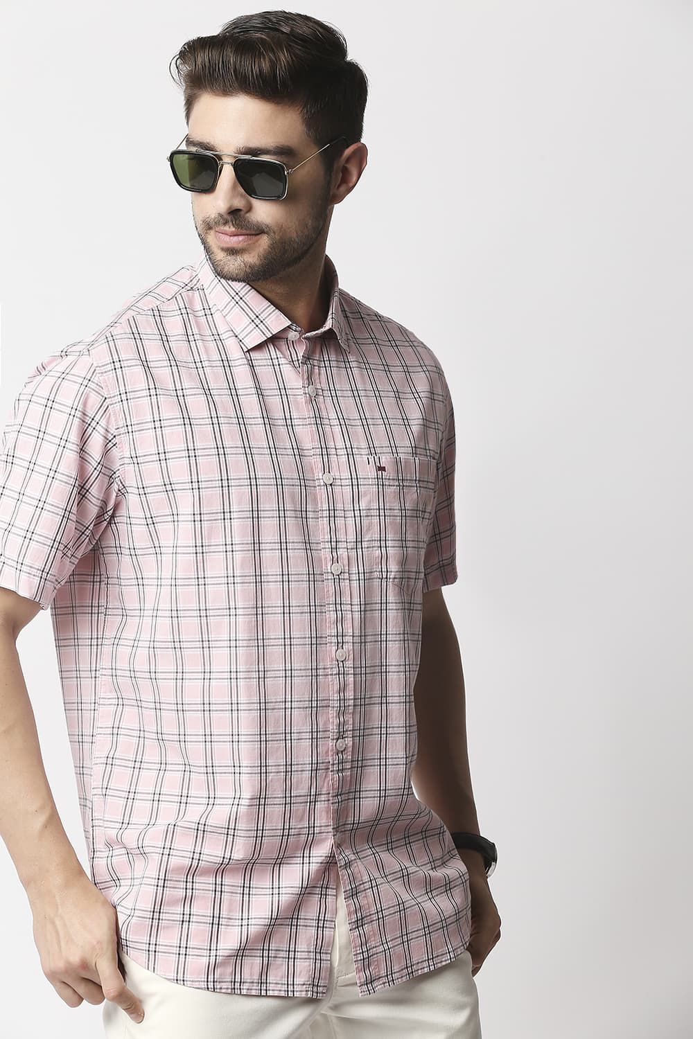 Slim Fit Checks Halfsleeves Shirt