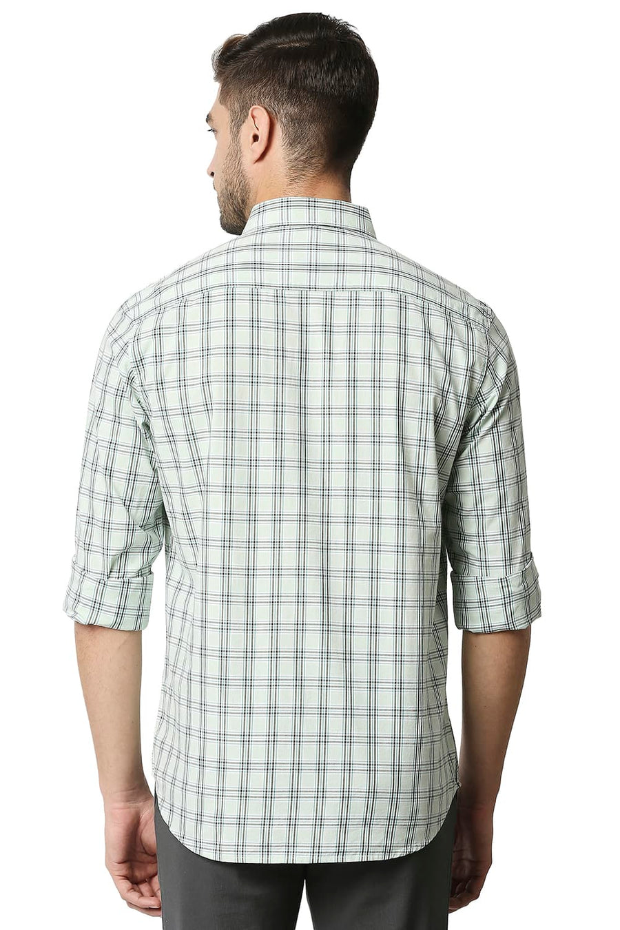 BASICS SLIM FIT DEWKIST GREEN CHECKS SHIRT