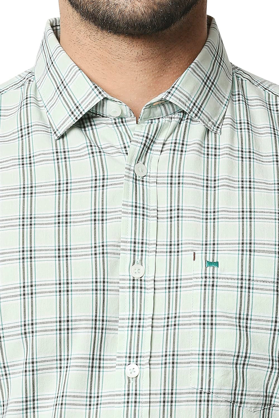 BASICS SLIM FIT DEWKIST GREEN CHECKS SHIRT