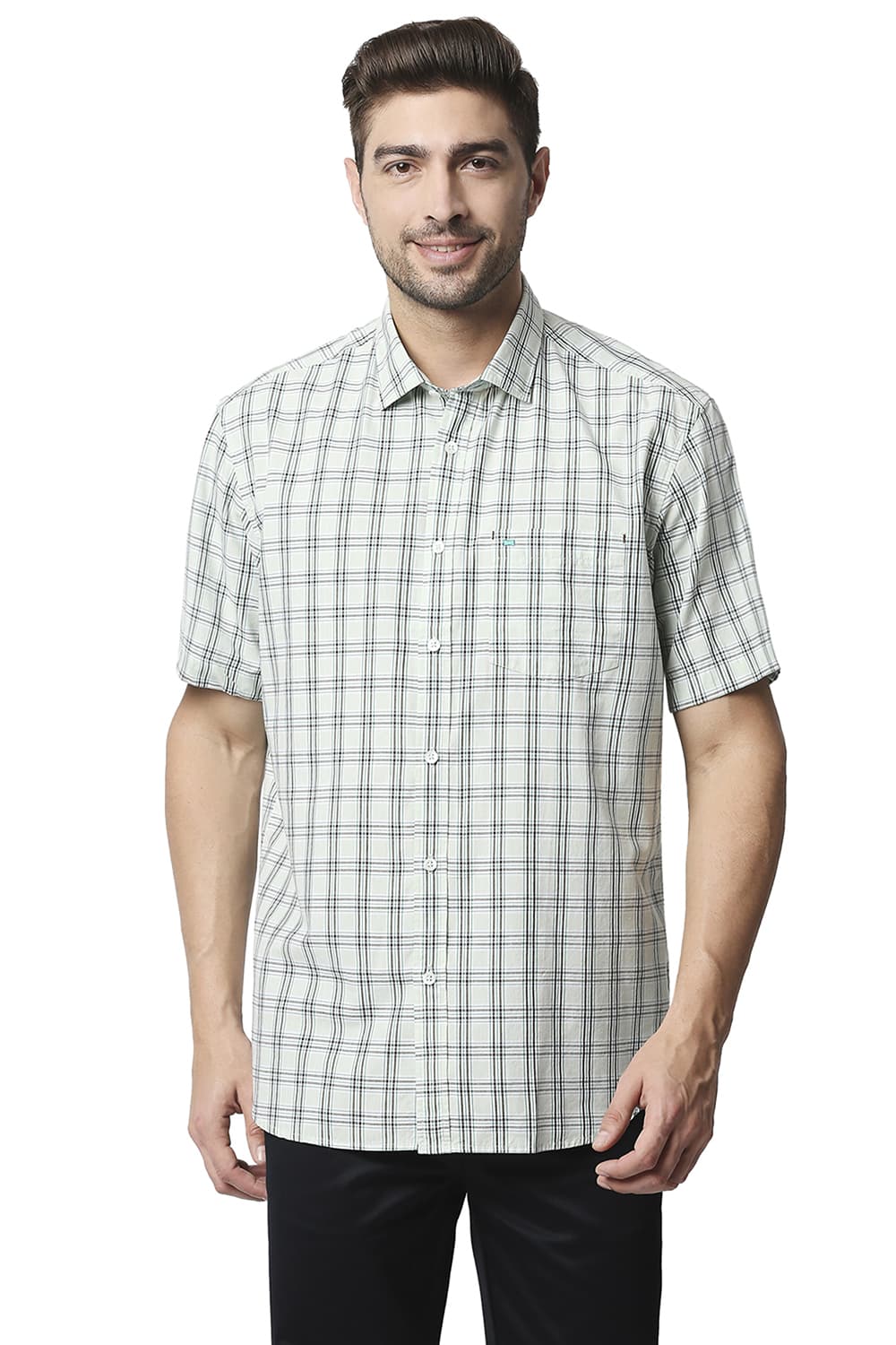 BASICS SLIM FIT CHECKS HALFSLEEVES SHIRT