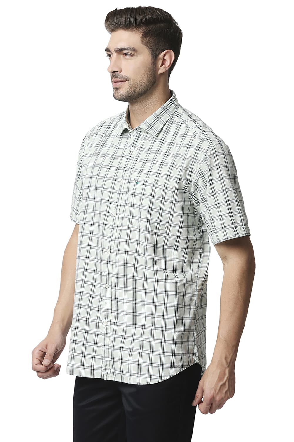 BASICS SLIM FIT CHECKS HALFSLEEVES SHIRT