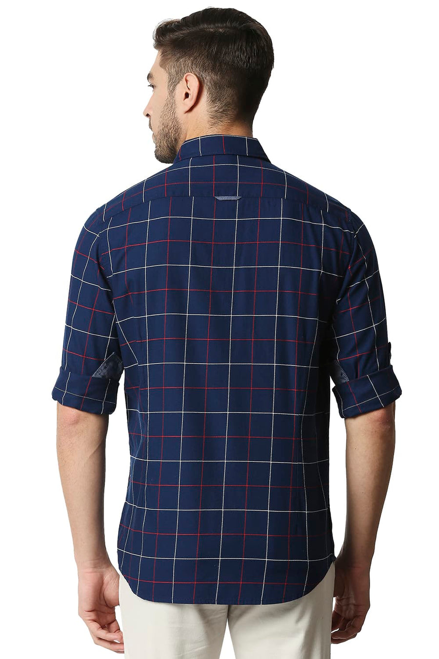 BASICS SLIM FIT INSIGNIA NAVY DOBBY CHECKS SHIRT
