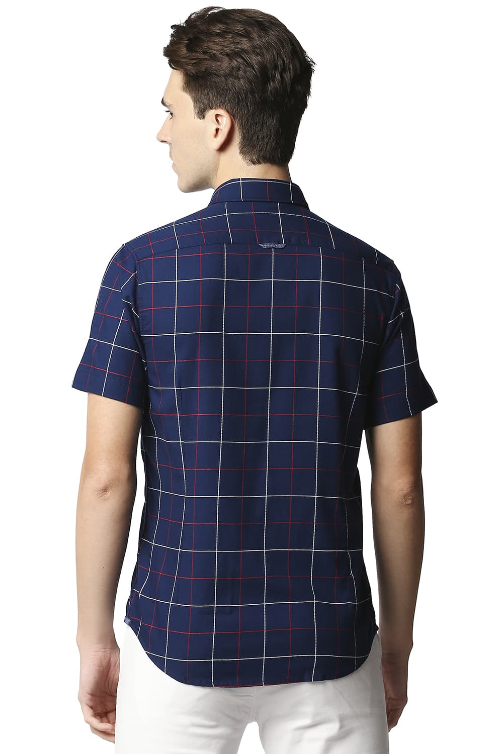 BASICS SLIM FIT DOBBY CHECKS HALFSLEEVES SHIRT