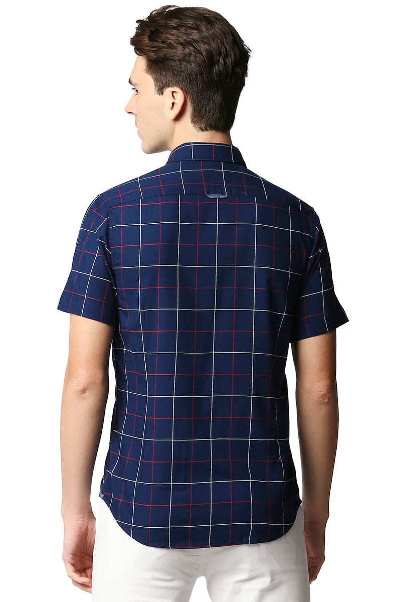 BASICS SLIM FIT DOBBY CHECKS HALFSLEEVES SHIRT