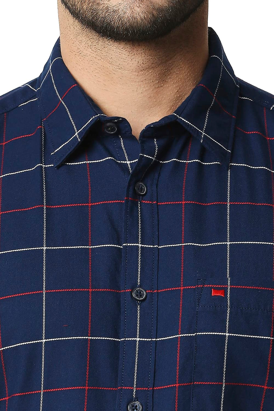 BASICS SLIM FIT INSIGNIA NAVY DOBBY CHECKS SHIRT