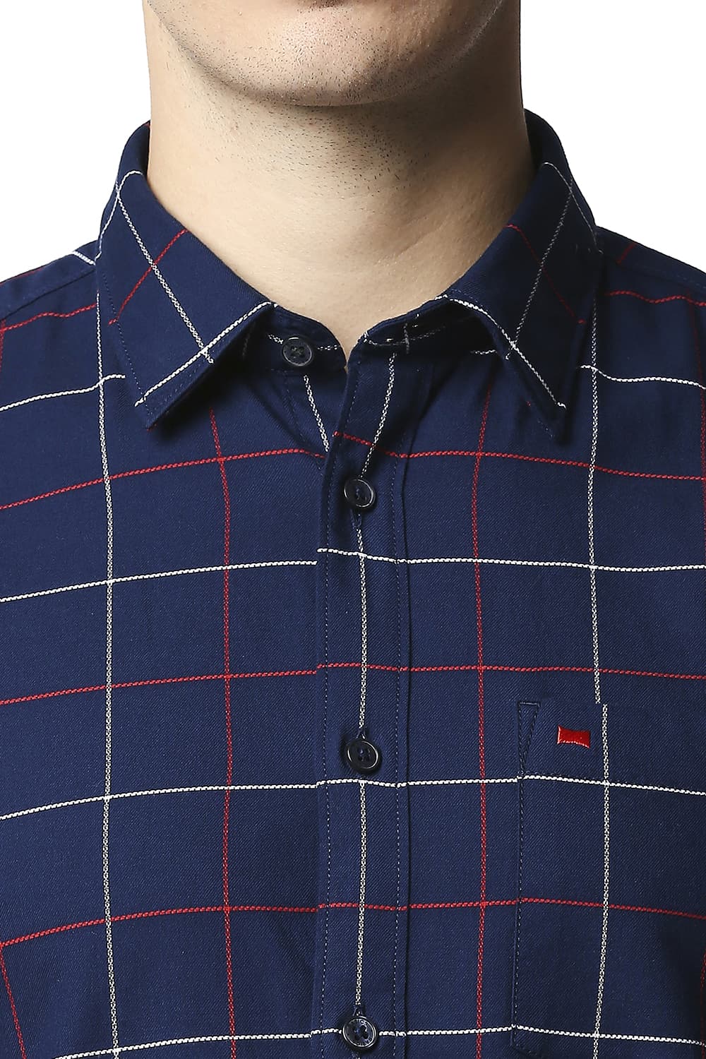 BASICS SLIM FIT DOBBY CHECKS HALFSLEEVES SHIRT