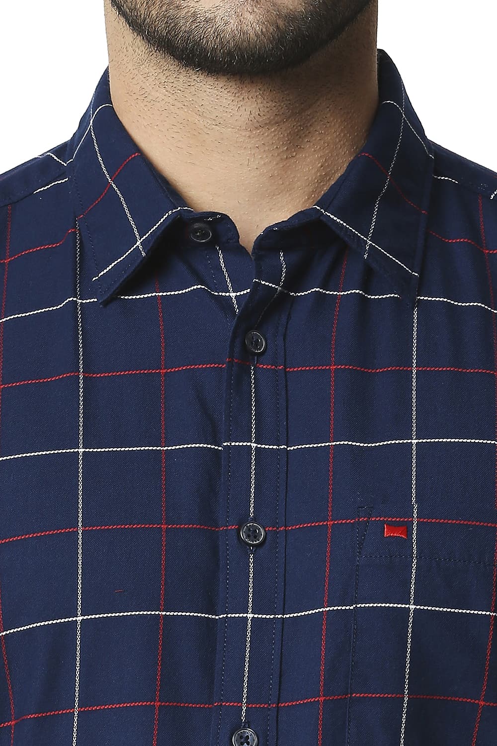 BASICS SLIM FIT DOBBY CHECKS SHIRT