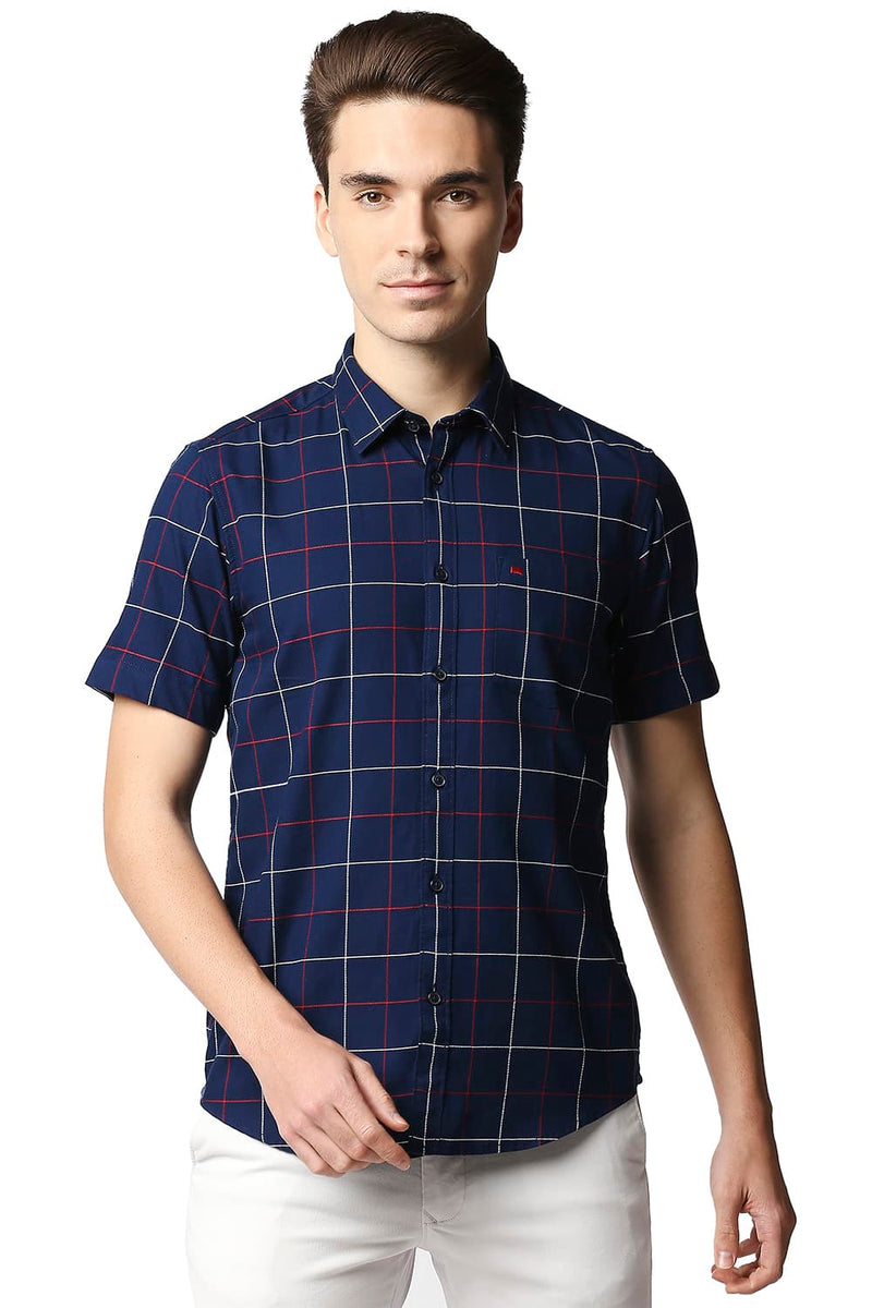 BASICS SLIM FIT DOBBY CHECKS SHIRT