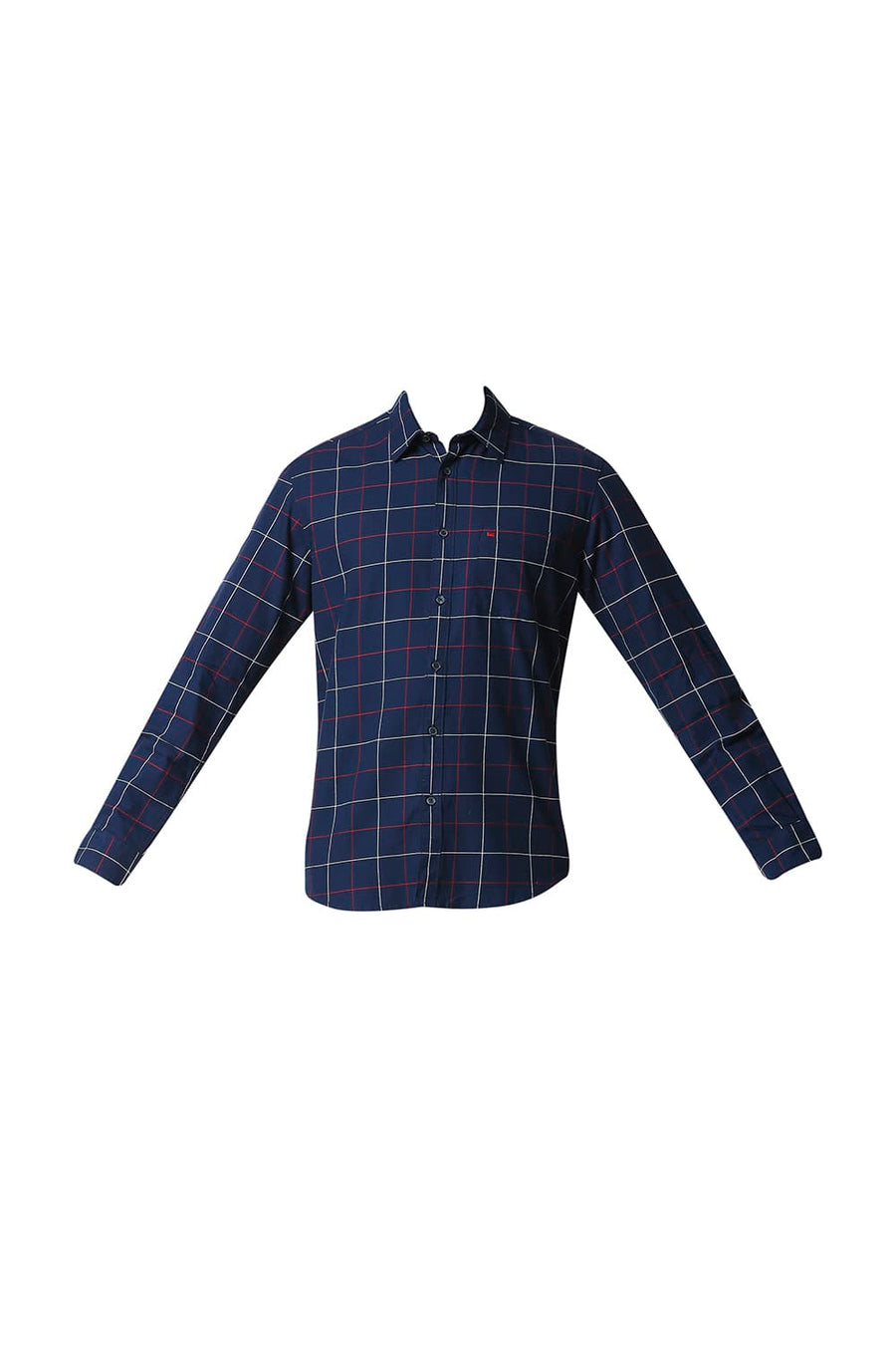 BASICS SLIM FIT INSIGNIA NAVY DOBBY CHECKS SHIRT