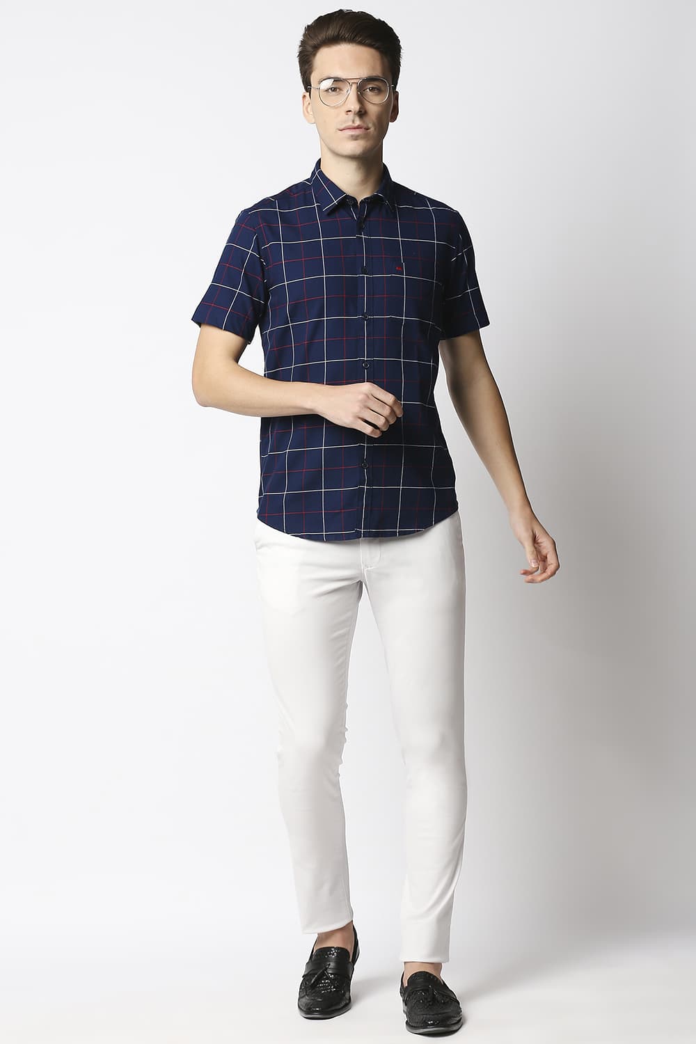 Slim Fit Dobby Checks Halfsleeves Shirt