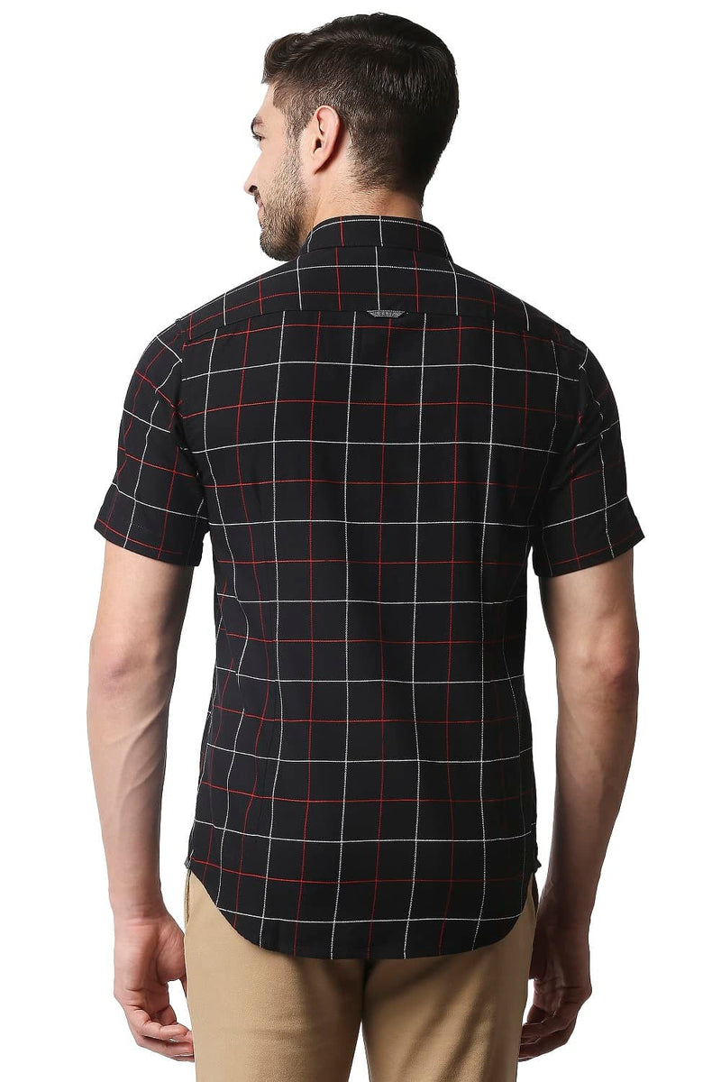 BASICS SLIM FIT DOBBY CHECKS HALFSLEEVES SHIRT