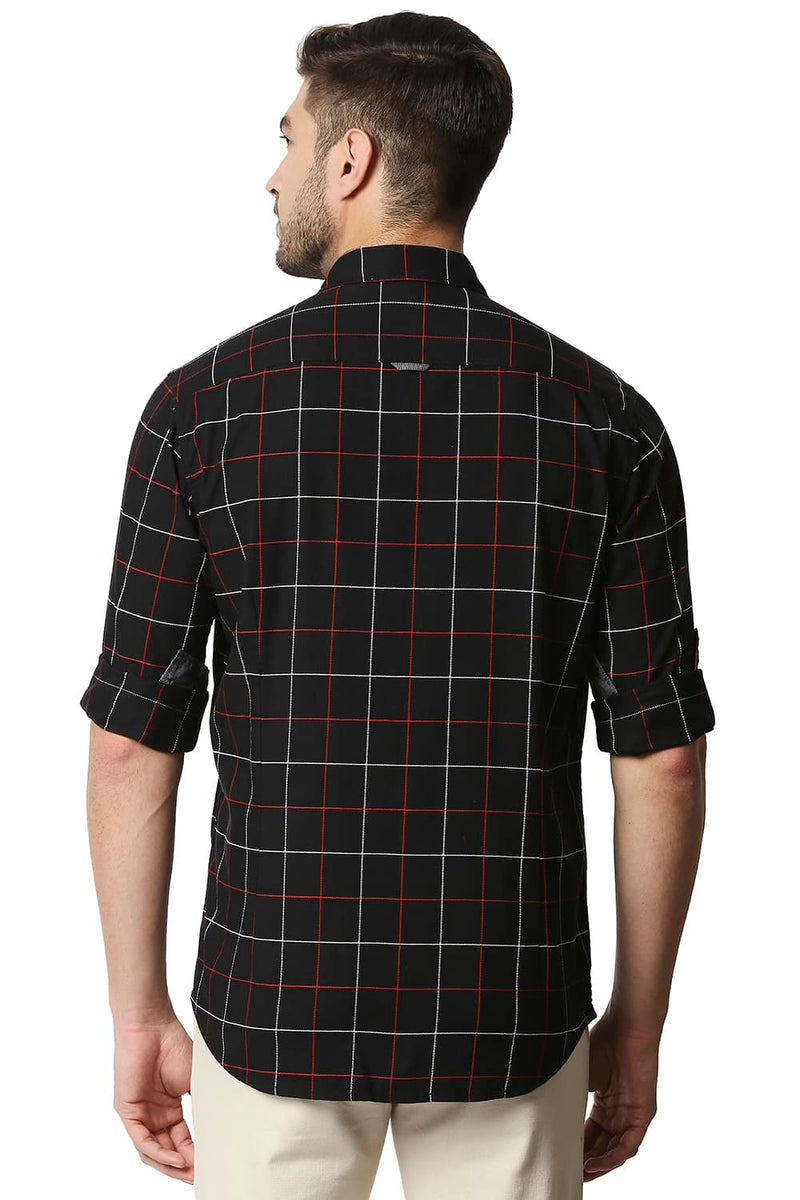 BASICS SLIM FIT DOBBY CHECKS SHIRT