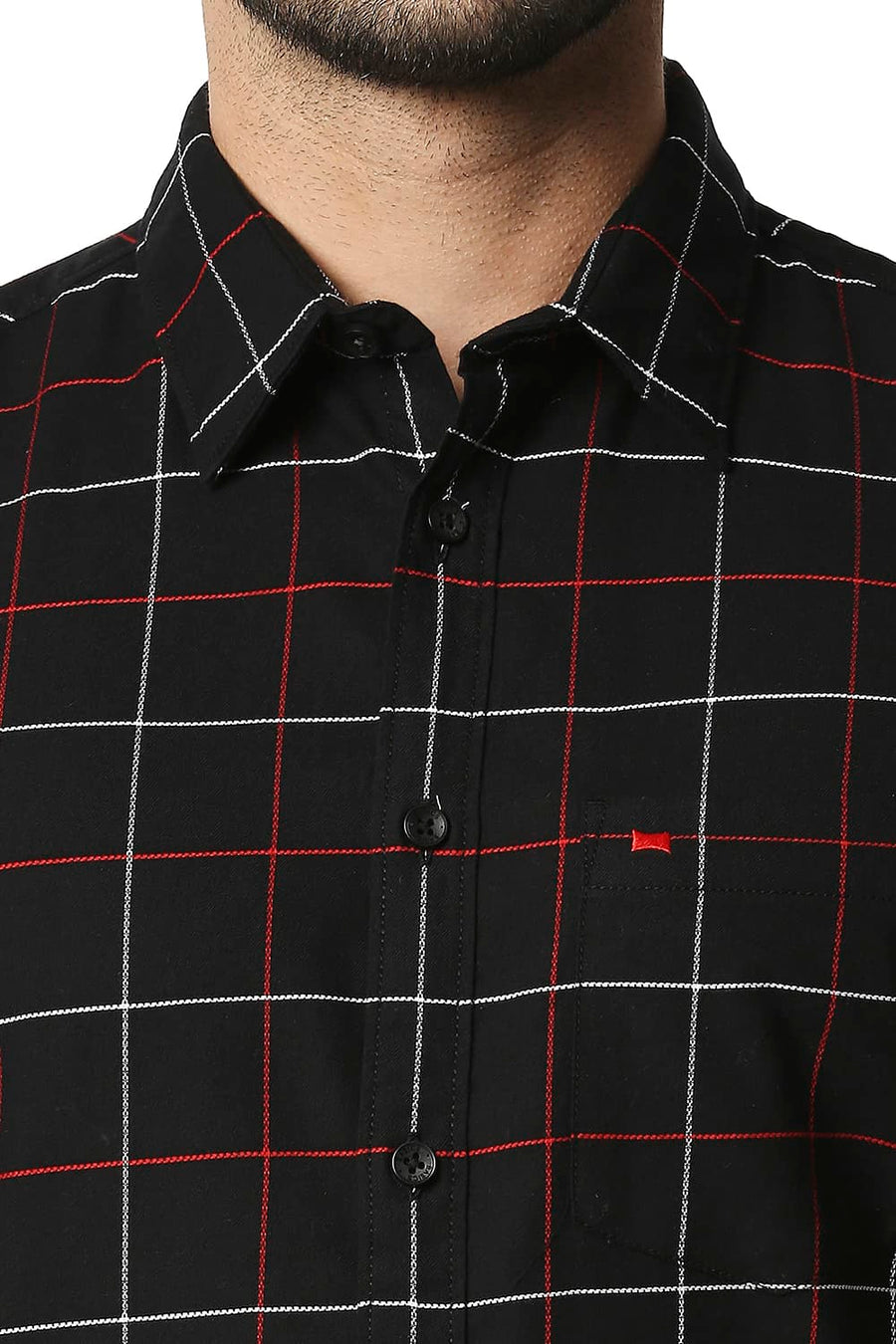 BASICS SLIM FIT BLACK NIGHT DOBBY CHECKS SHIRT