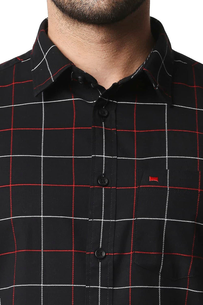 BASICS SLIM FIT DOBBY CHECKS HALFSLEEVES SHIRT