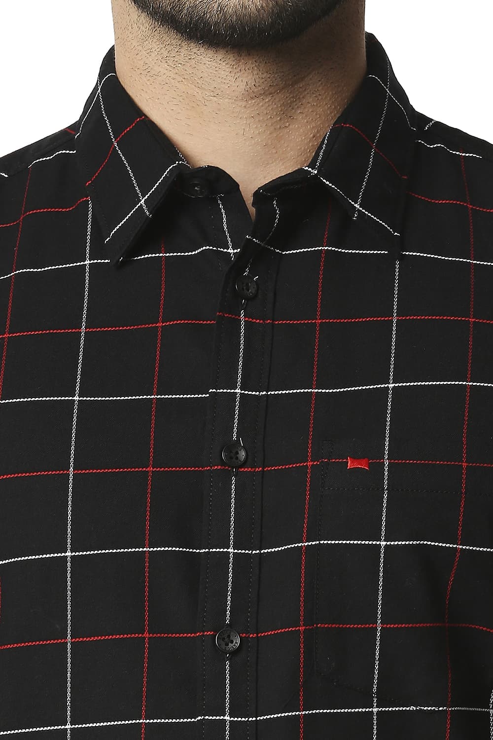 BASICS SLIM FIT DOBBY CHECKS SHIRT