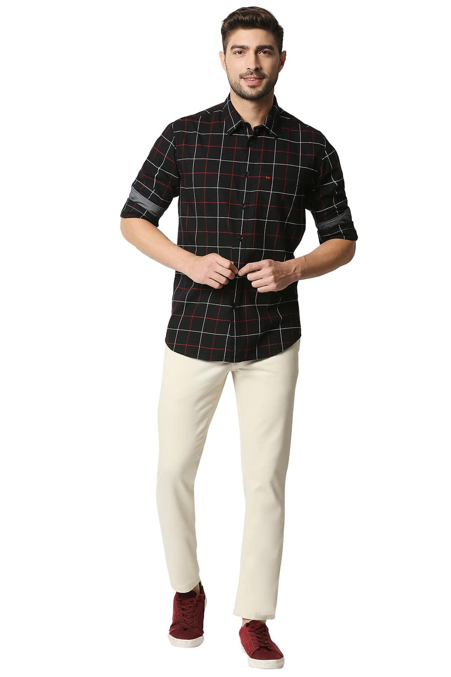 BASICS SLIM FIT BLACK NIGHT DOBBY CHECKS SHIRT