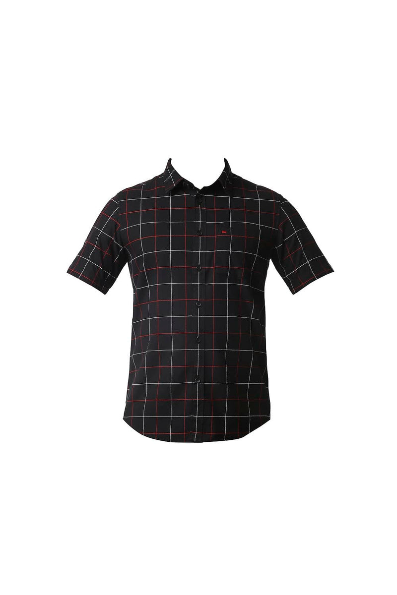 BASICS SLIM FIT DOBBY CHECKS HALFSLEEVES SHIRT