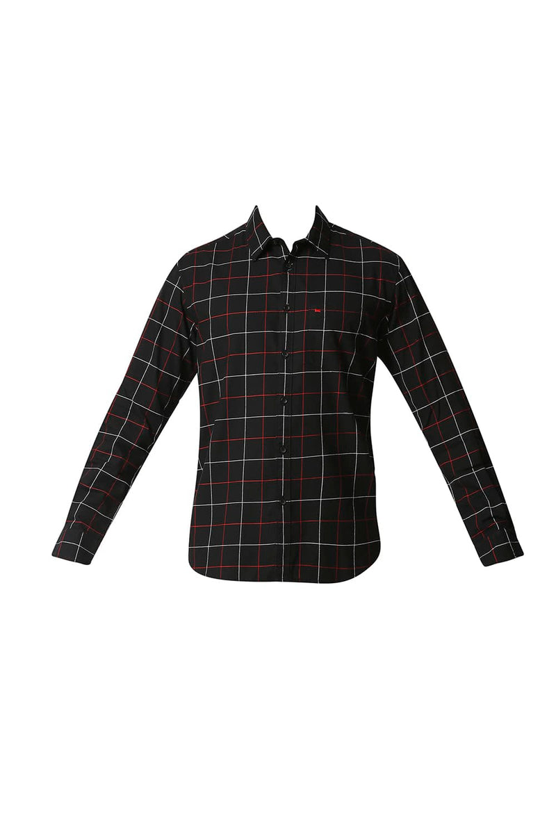 BASICS SLIM FIT DOBBY CHECKS SHIRT