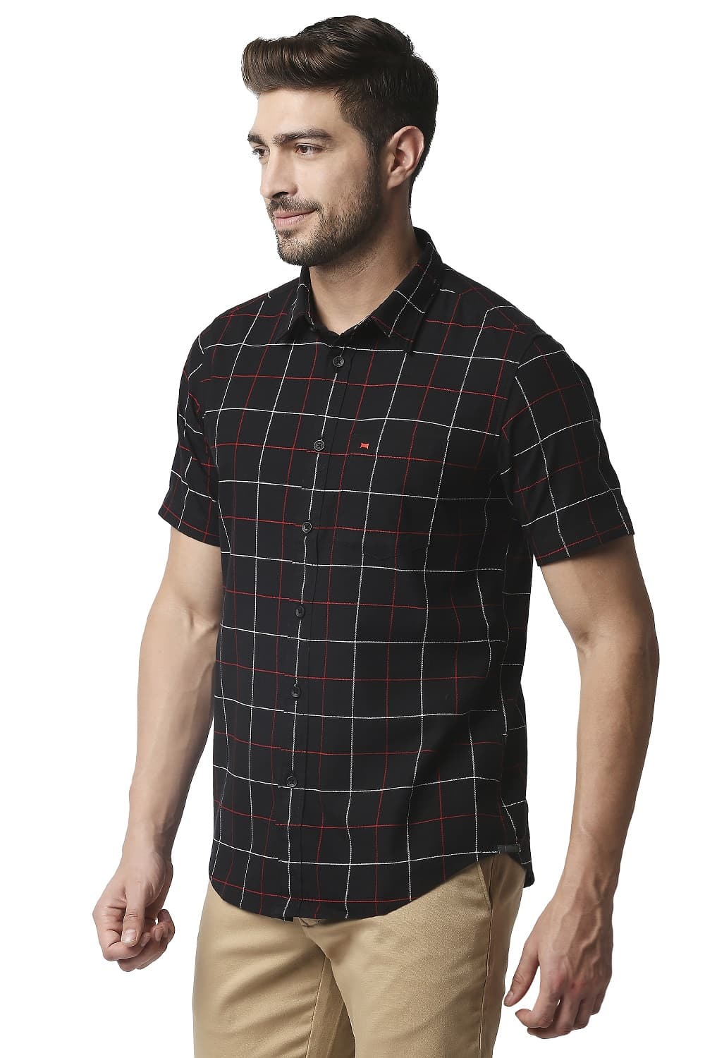 BASICS SLIM FIT DOBBY CHECKS HALFSLEEVES SHIRT