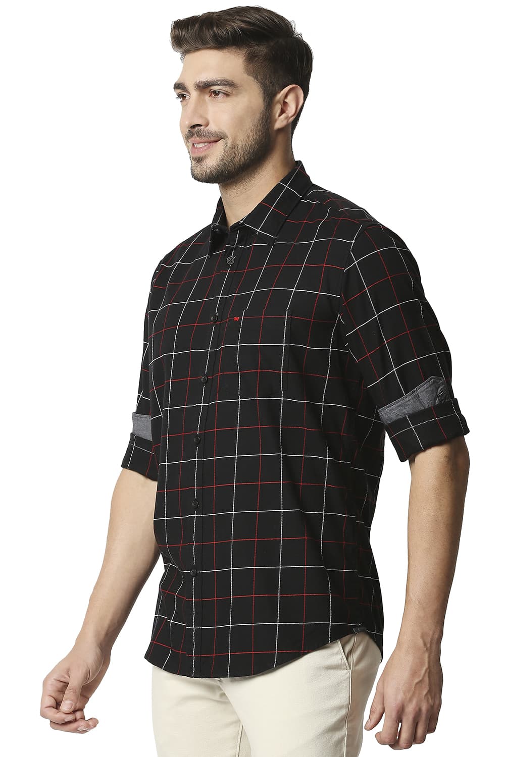 BASICS SLIM FIT DOBBY CHECKS SHIRT