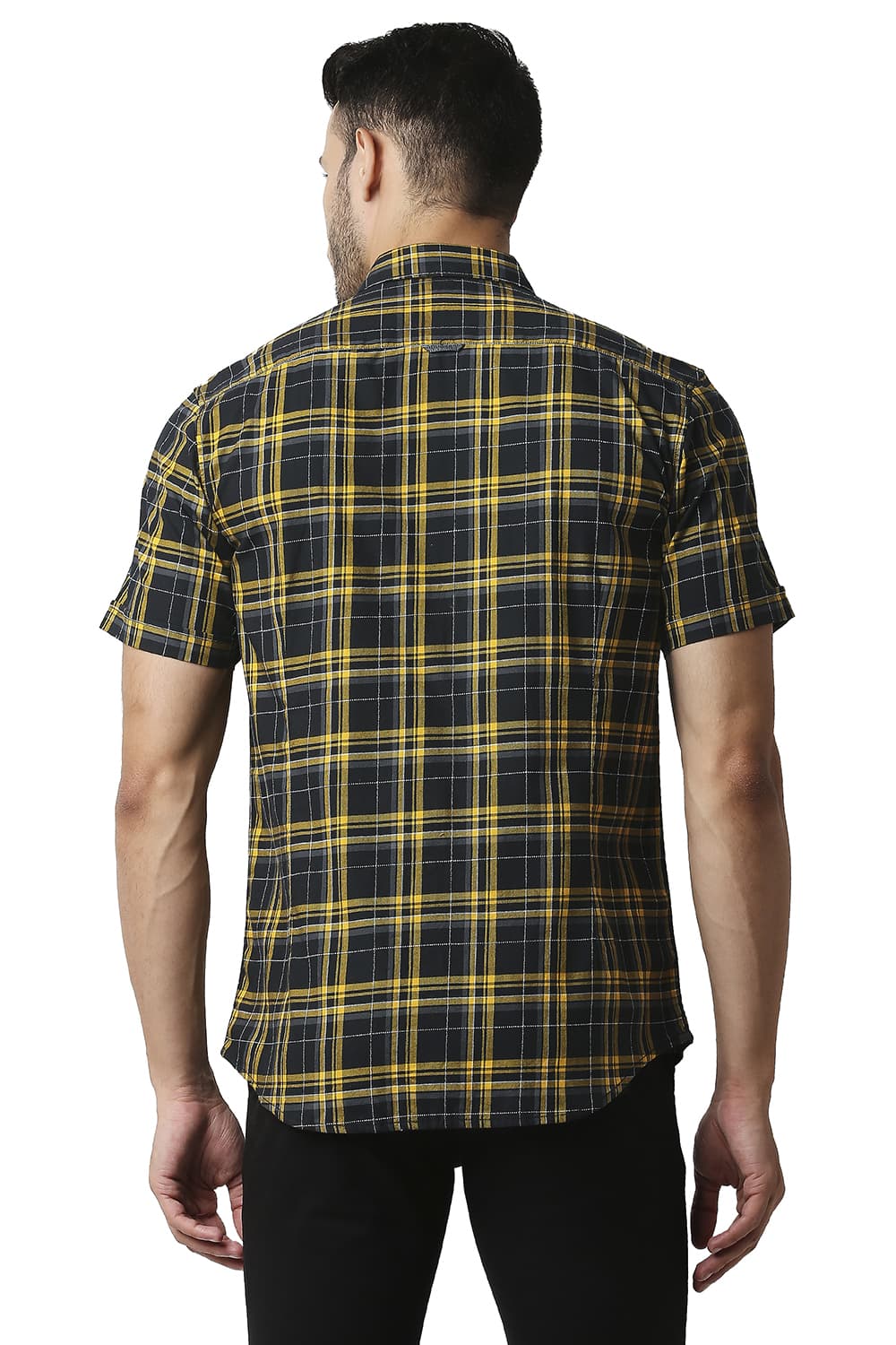 BASICS SLIM FIT DOBBY CHECKS HALFSLEEVES SHIRT