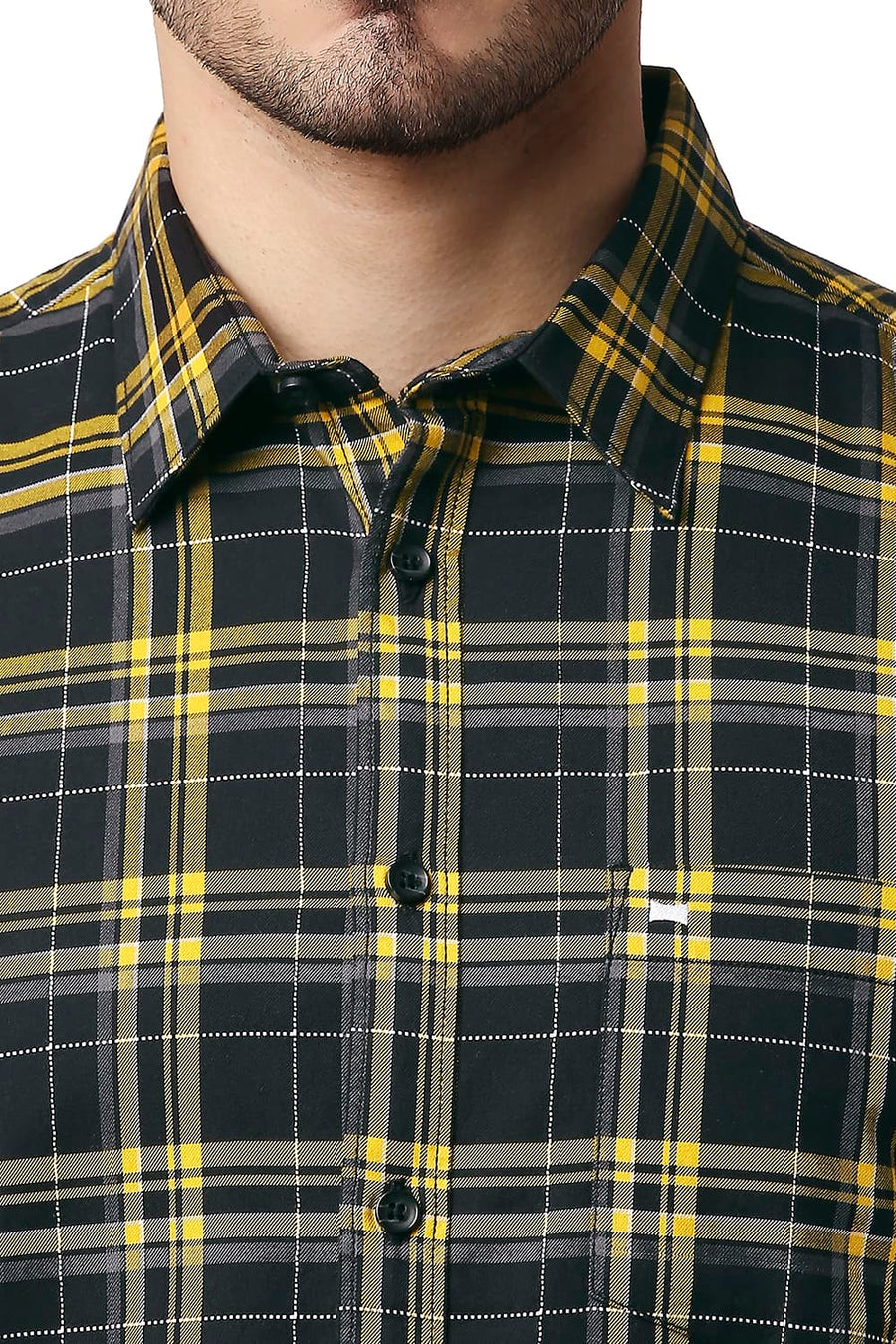BASICS SLIM FIT SOLAR YELLOW DOBBY CHECKS SHIRT