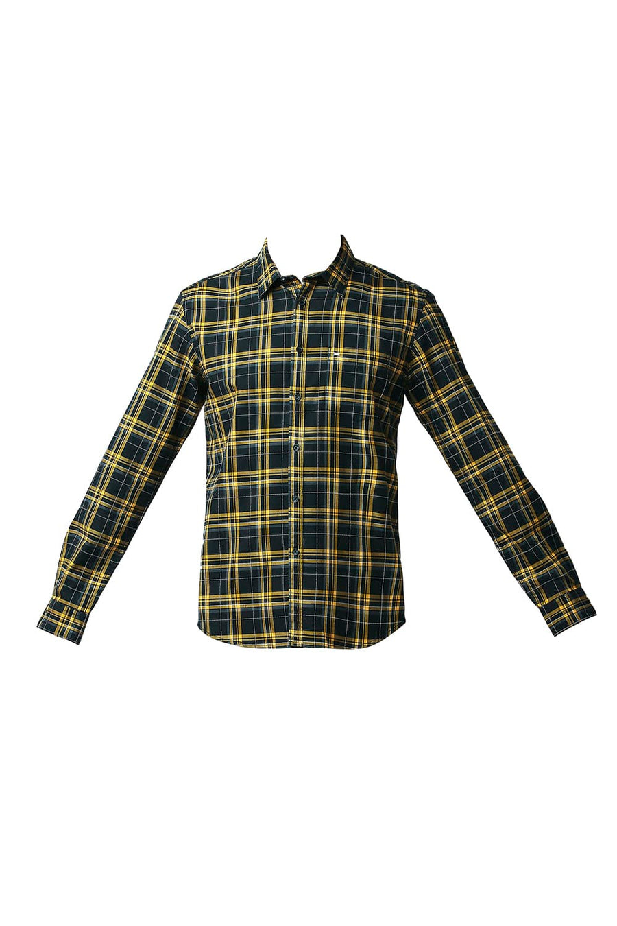 BASICS SLIM FIT SOLAR YELLOW DOBBY CHECKS SHIRT