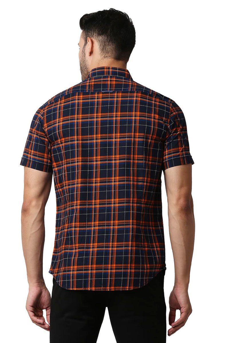 BASICS SLIM FIT DOBBY CHECKS HALFSLEEVES SHIRT