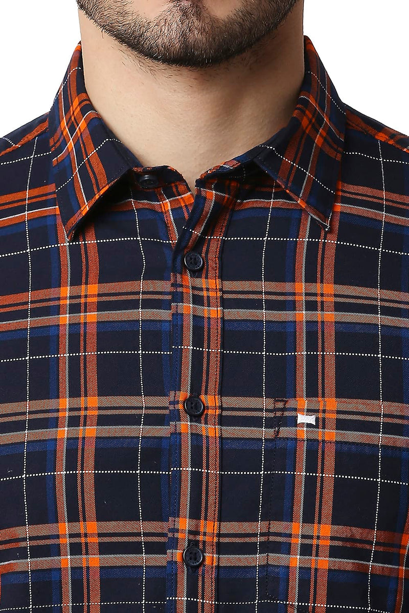 BASICS SLIM FIT DOBBY CHECKS HALFSLEEVES SHIRT