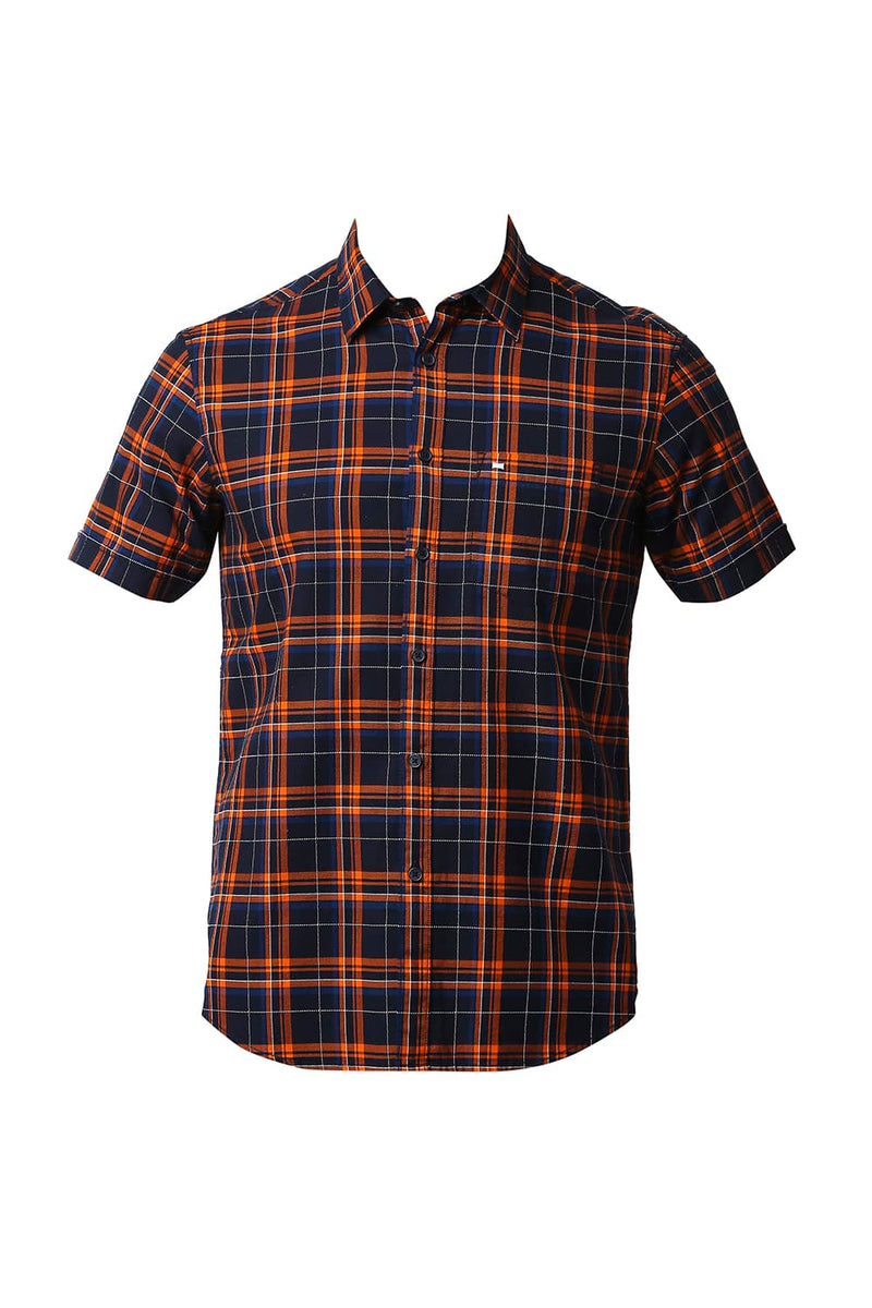 BASICS SLIM FIT DOBBY CHECKS HALFSLEEVES SHIRT