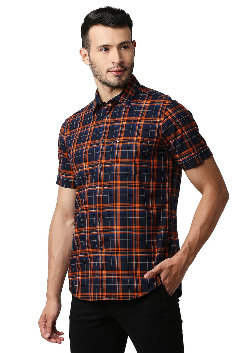 BASICS SLIM FIT DOBBY CHECKS HALFSLEEVES SHIRT