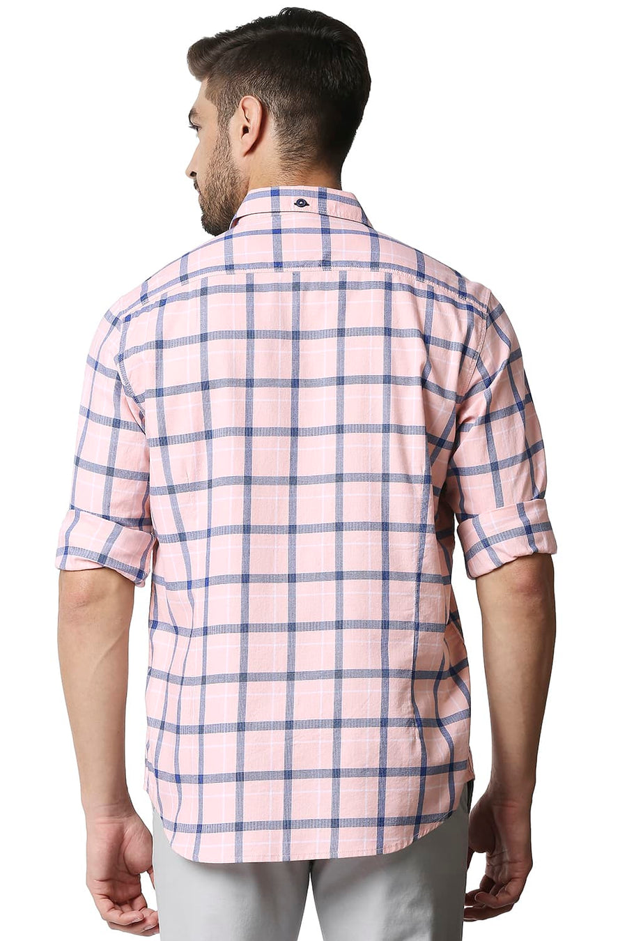 BASICS SLIM FIT BLOSSOM PINK TWILL CHECKS SHIRT SHIRT