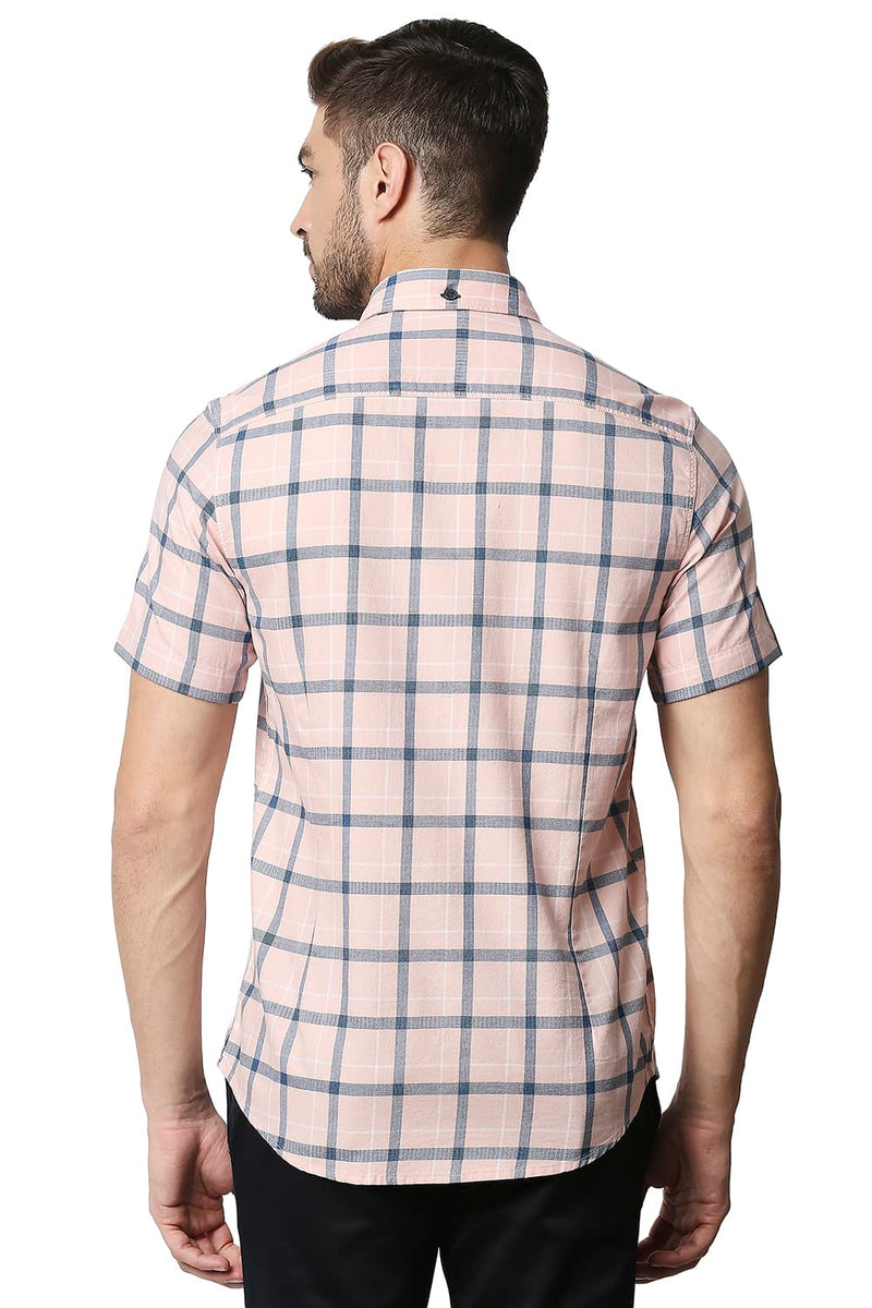 BASICS SLIM FIT TWILL CHECKS HALFSLEEVES SHIRT HALFSLEEVES SHIRT